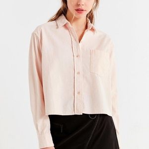 UO Rose Blush Pink Crop Corduroy Button Down